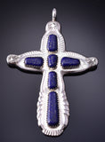 Silver & Lapis Zuni Handmade Cross Pendant by Wilbur Iule 5B06W