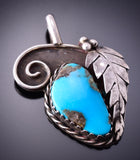 Vintage Silver & Turquoise Navajo Handmade Feather Pendant 4E18S