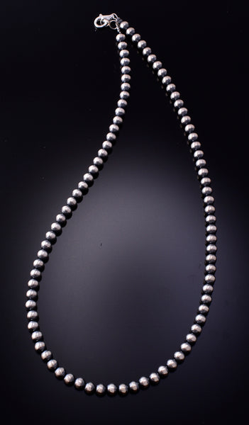 Navajo Handstrung Silver Pearls Bead necklace 5mm - 22 inches 3L06L