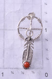 Silver & Coral Dream Catcher w/ Feathers Navajo Earrings - Sharon McCarthy 4H27Z