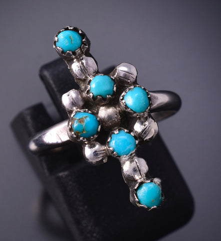 Vintage Size 5-3/4 Silver & Turquois Petit Point Zuni Ring 4M16Z