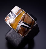 Size 8-3/4 Silver & Tiger Eye Multistone Navajo Inlay Men's Ring by Vee Joe 4L22L