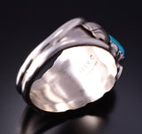 Size 12-3/4 Silver & Turquoise Feathers Navajo Men's Ring - Max Calladitto 4F10P