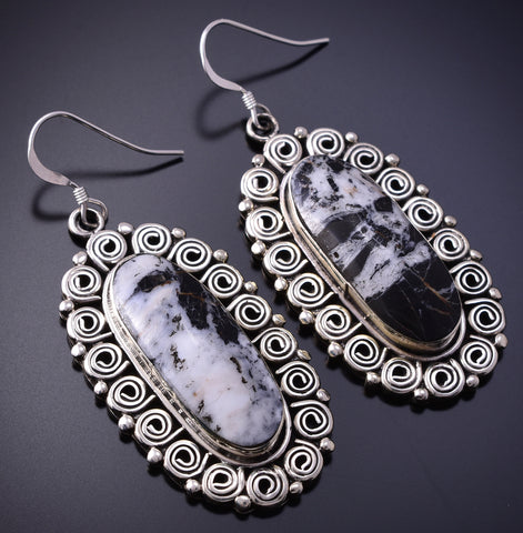 Silver & White Buffalo Turquoise Navajo Earrings by Loretta Delgarito 4H27F