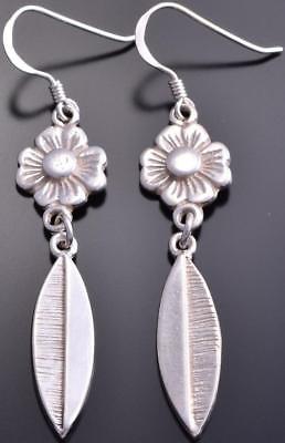 All Silver Flowers & Feathers Navajo Earrings by Erick Begay 8G30H