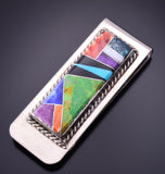 Silver & Turquoise Multistone Navajo Inlay Money Clip by Arnold Yazzie 4E27U