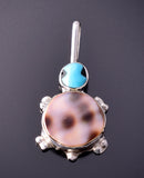 Silver & Turquoise Multistone Zuni Inlay Turtle Pendant by Kathryn Qualo 4F04W