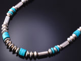 24" Silver & Turquoise Navajo Pearls Handmade Necklace 4K28M