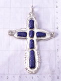 Silver & Lapis Zuni Handmade Cross Pendant by Wilbur Iule 5B06W