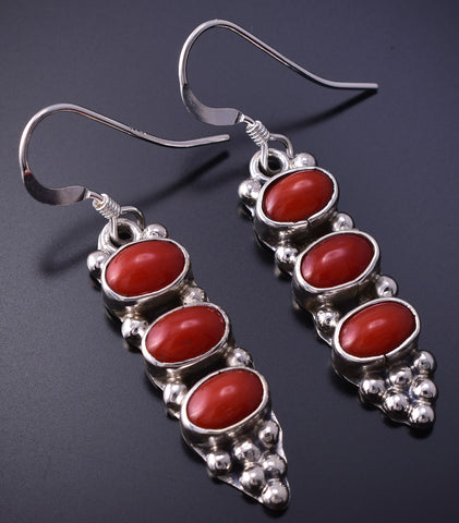 Silver & Mediterranean Coral Navajo Stacked Earrings by Verley Betone 4H27J