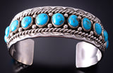 Silver & Kingman Turquoise Navajo Handmade Bracelet by Chester Charley 4E27D