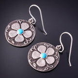 Silver & Turquoise Navajo Tufacast Flowers Earrings by Rebecca T. Begay 4F23J