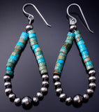 Silver & Kingman Turquoise Navajo Pearls Loop Earrings 4M16D