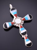 Silver & Turquoise Multistone Zuni Inlay Cross Pendant by Florencia Lucio 4E27N