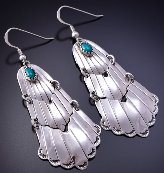 Silver & Turquoise Navajo 3-Tier Moveable Earrings 4K07F