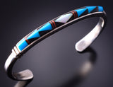 Silver & Turquoise Multistone Navajo Inlay Bracelet by Rick Tolino 4F04N