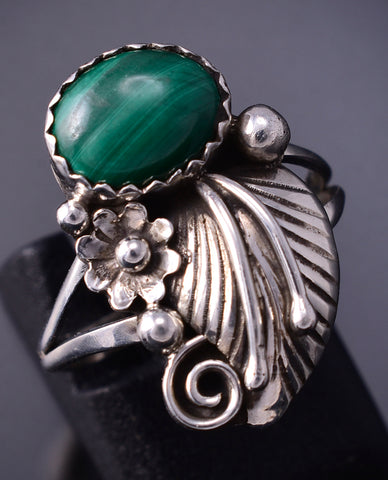 Preowned Size 6-1/2 Silver & Malachite Navajo Handmade Feather Ring 4M16O