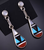 Silver & Turquoise Multistone Zuni Inlay Earrings by Delberta Boone 5A30W