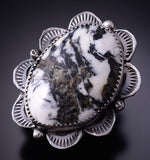 Adjustable Silver & White Buffalo Turquoise Navajo Handmade Ring Tia Long 5A30A