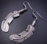 Silver Navajo Handmade Eagle Feather in Wind Earrings by Louise Joe 4H27L