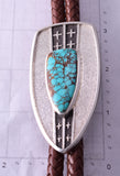 Silver & Royston Turquoise Navajo Tufacast Shield Bolo Tie by Robert Begay 4G23