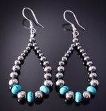 Silver & Turquoise Navajo Pearls Loop Earrings by Vangie Touchine 4F10Z