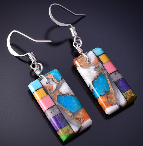 Santo Domingo Handmade Turquoise Multistone Mosaic Earrings by Mary Tafoya 4J02B