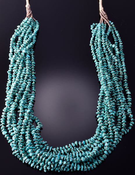 36" Vintage 10-Strand Turquoise Nugget Navajo Necklace 4F04E