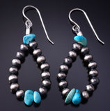 Silver & Turquoise Nugget Navajo Pearls Loop Earrings by Mason Lee 5B14N