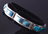 Silver & Turquoise Navajo Inlay Link Bracelet by Chris Tom 4E18F