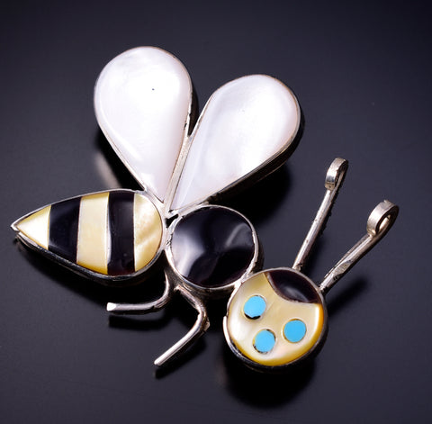 Silver and Mother of Pearl Bumble Bee Pendant/Pin by Angus Ahiyite 4L25Z