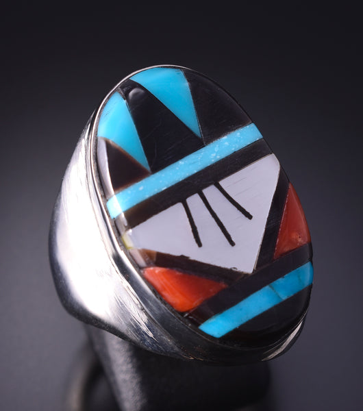 Size 11 Silver Multistone Zuni Inlay Ring by Leslie & Gladys Lamy 4F10O