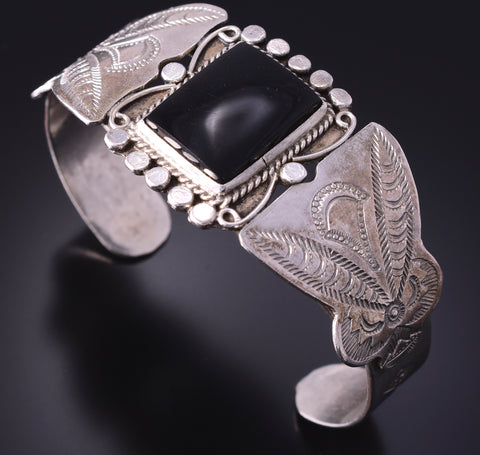 Vintage Silver & Onyx Handmade Bracelet - Unknown Origin 4F10S