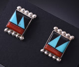 Silver & Turquoise Multistone Zuni Inlay Post Earrings by Tyrone Martinez 5A30N