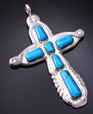 Silver & Turquoise Zuni Handmade Cross Pendant by Wilbur Iule 5B06V