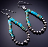 Silver & Kingman Turquoise Navajo Pearls Loop Earrings 4M16D