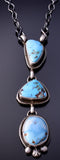 Silver & Golden Hills Turquoise 3-Stone Navajo Necklace - Antoinette Largo 4L09G