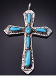 Silver & Turquoise Zuni Handmade Cross Pendant by George & Lupe Leekity 5B06X