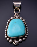 Kingman Turquoise Silver Pendant by Eli Skeets - 4L25Q