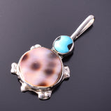 Silver & Turquoise Multistone Zuni Inlay Turtle Pendant by Kathryn Qualo 4F04W