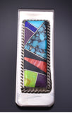 Silver & Turquoise Multistone Navajo Inlay Money Clip by Arnold Yazzie 5B06S