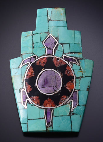 Turquoise Multistone Santo Domingo Inlay Turtle Brooch by Ray Rosetta 5B06B