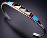 Silver & Turquoise Multistone Zuni Inlay Bracelet by Cena Weebothee 4M16T