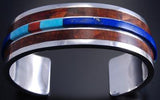 Silver Lapis and Burl Wood Inlay Bracelet by David Kuticka 7H02A