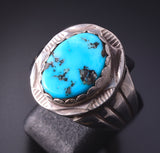 Size 9 Preowned Silver & Turquoise Navajo Handmade Ring by Herbert Tsosie 4F10Q