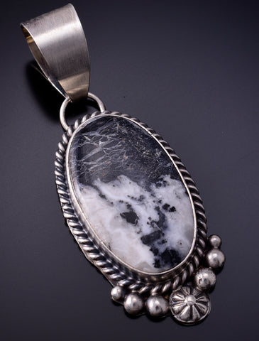 White Buffalo Turquoise Silver Pendant by Scott Skeets 4L25V