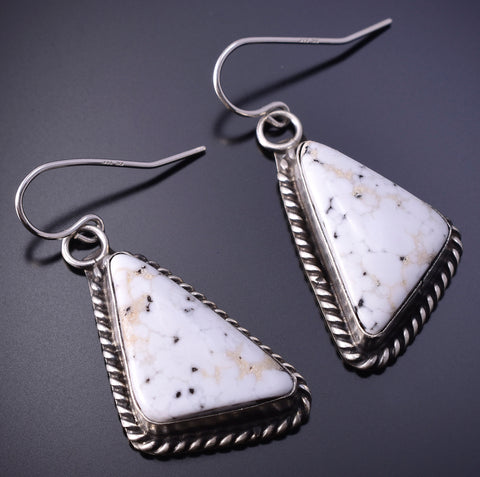 Silver & White Buffalo Turquoise Navajo Earrings 4J30A