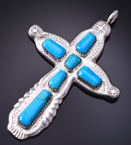 Silver & Turquoise Zuni Handmade Cross Pendant by Wilbur Iule 5B06V