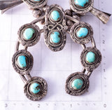 Vintage Silver & Turquoise Navajo Squash Blossom Necklace 4F04K