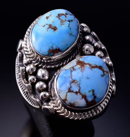 Size 9-3/4 Silver & Golden Hills Turquoise Navajo  Men's Ring by Jeff Frank 4L22Q